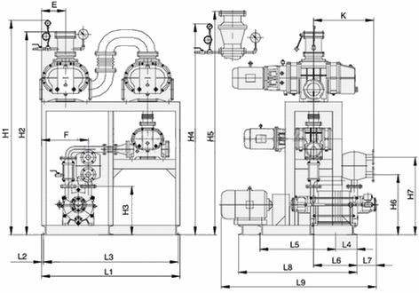 JZJS型羅茨水環(huán)真空機組安裝尺寸圖示
